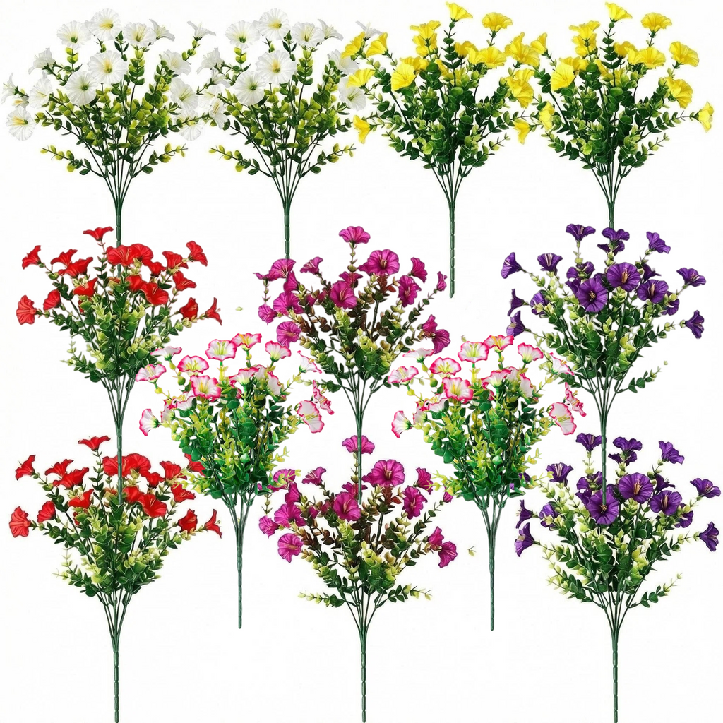 12pcs UV Resistant Faux Morning Glory – 35cm Realistic Artificial Plant for Garden, Balcony & Home