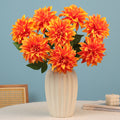 8 Pcs Sunset Orange Faux Dahlia Stems, 20" Tall Realistic Artificial Flowers, Large 5" Silk Blooms for Fall Home Decor, Vase, Centerpieces