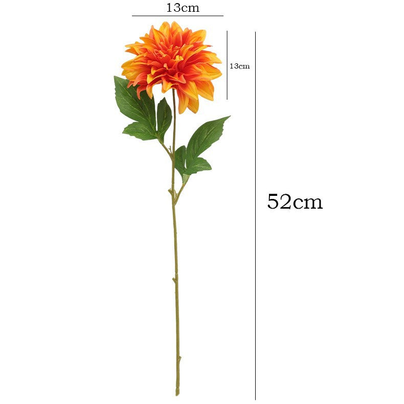 8 Pcs Sunset Orange Faux Dahlia Stems, 20" Tall Realistic Artificial Flowers, Large 5" Silk Blooms for Fall Home Decor, Vase, Centerpieces