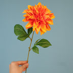 8 Pcs Sunset Orange Faux Dahlia Stems, 20" Tall Realistic Artificial Flowers, Large 5" Silk Blooms for Fall Home Decor, Vase, Centerpieces