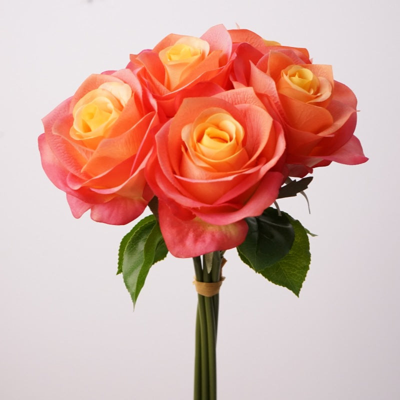 Real Touch Rose Bouquet, 14" Artificial Flowers, 5 Realistic Stems for Vase Filler, Home Decor, Wedding Centerpieces, DIY Arrangements