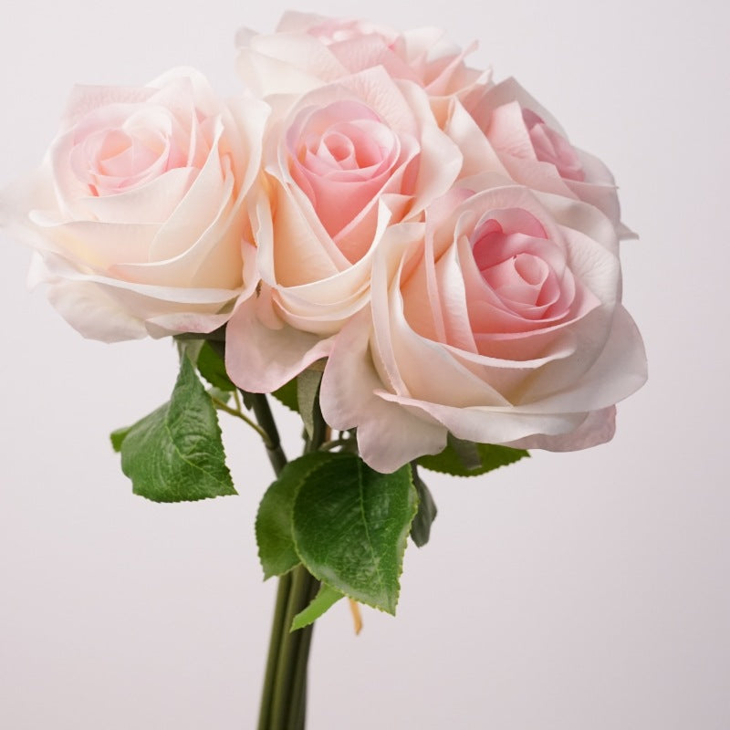 Real Touch Rose Bouquet, 14" Artificial Flowers, 5 Realistic Stems for Vase Filler, Home Decor, Wedding Centerpieces, DIY Arrangements