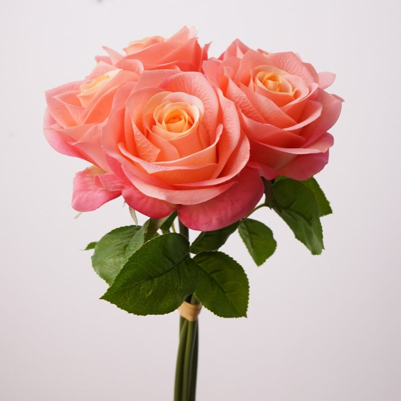 Real Touch Rose Bouquet, 14" Artificial Flowers, 5 Realistic Stems for Vase Filler, Home Decor, Wedding Centerpieces, DIY Arrangements