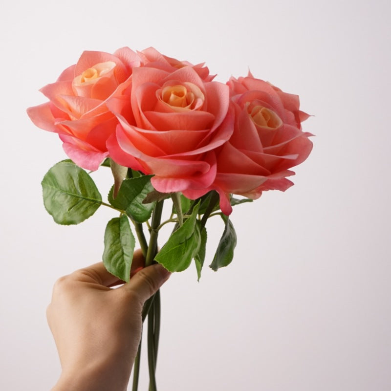 Real Touch Rose Bouquet, 14" Artificial Flowers, 5 Realistic Stems for Vase Filler, Home Decor, Wedding Centerpieces, DIY Arrangements