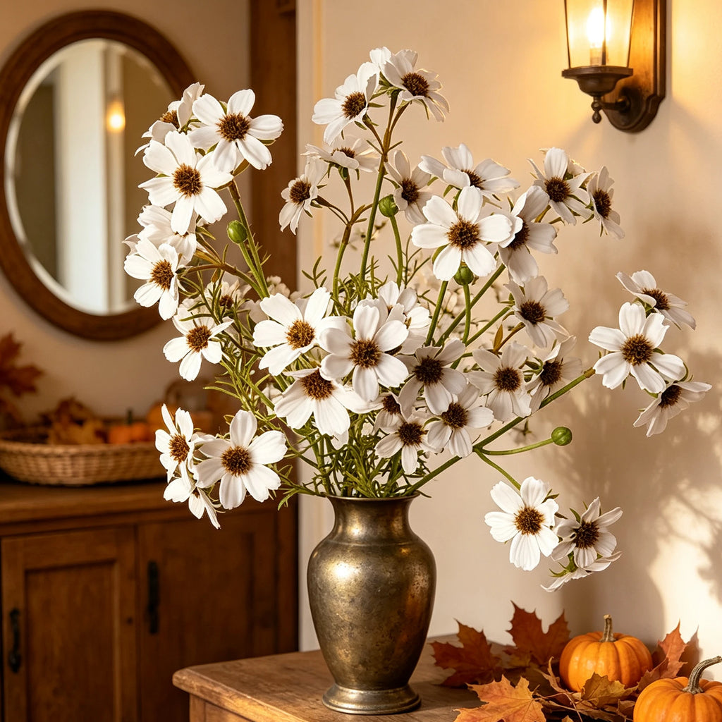 Real Touch Lace Chrysanthemum Stem, 26", Lifelike Artificial Flower in Autumnal Hues, Tall Faux Floral for Vase, Fall Home Decor, Seasonal Arrangements