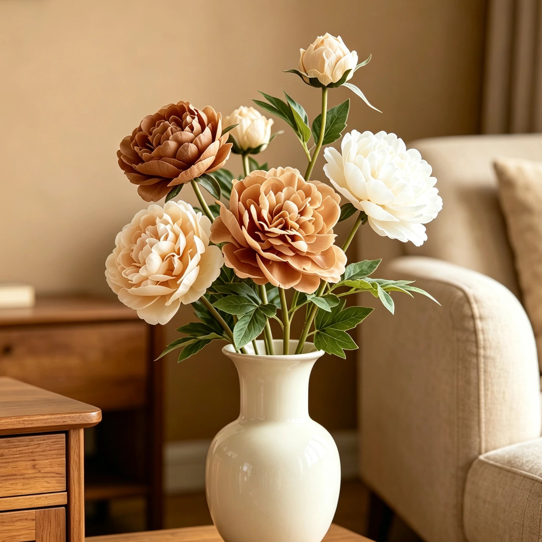 Large Real Touch Peony Stem, 29" (74cm), Lifelike Autumn Faux Flower for Vase Filler, Home Decor, Seasonal Arrangement, Wedding