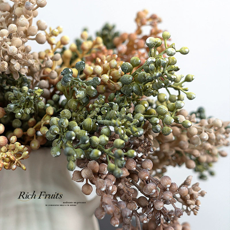 Faux Fruit Blossom Arrangement 5.5" Real-Touch Decorative Flowers, Green, Orange, Pink, White, Brown – Perfect for Home Decor, Weddings, Events