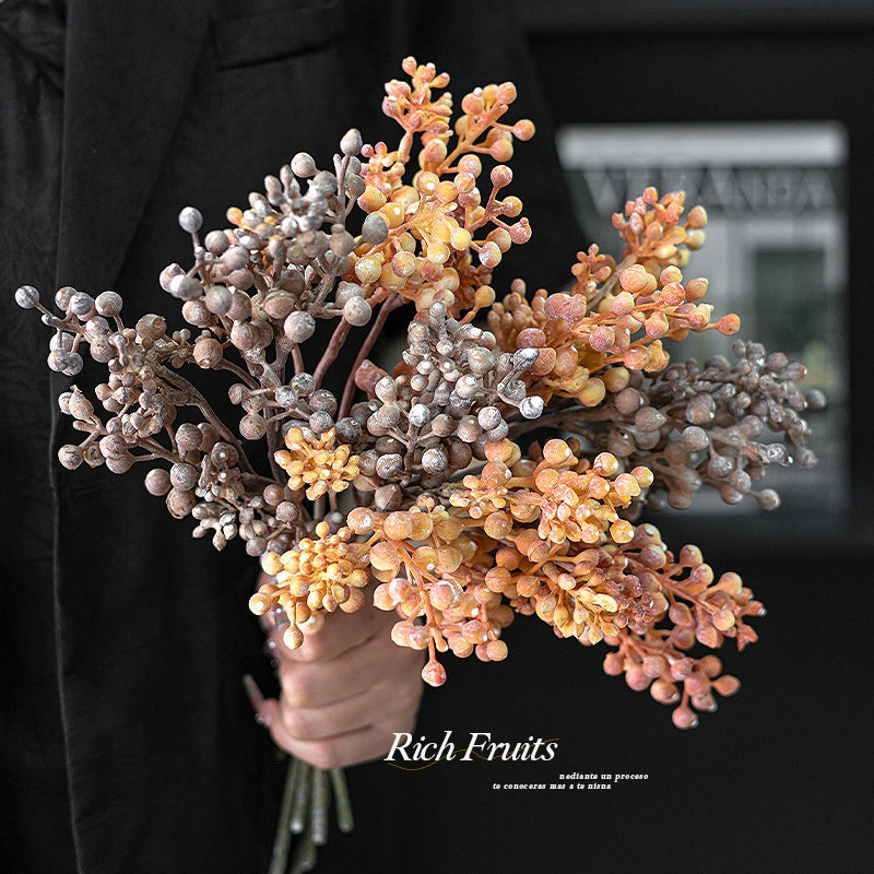 Faux Fruit Blossom Arrangement 5.5" Real-Touch Decorative Flowers, Green, Orange, Pink, White, Brown – Perfect for Home Decor, Weddings, Events