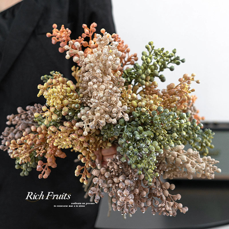 Faux Fruit Blossom Arrangement 5.5" Real-Touch Decorative Flowers, Green, Orange, Pink, White, Brown – Perfect for Home Decor, Weddings, Events