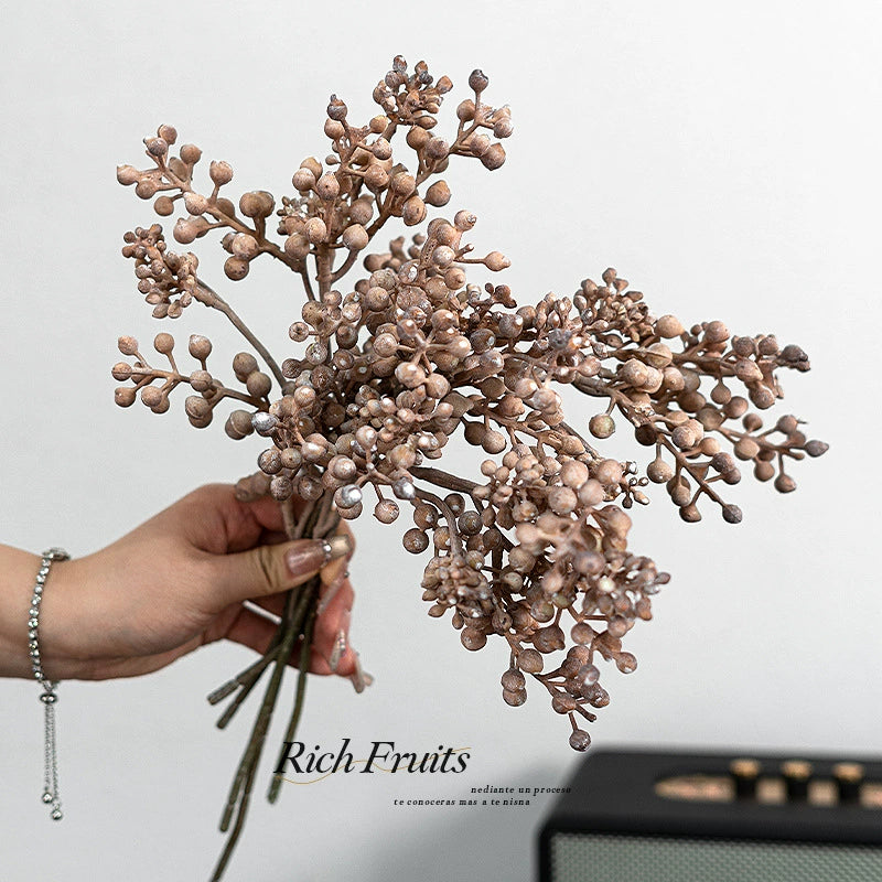 Faux Fruit Blossom Arrangement 5.5" Real-Touch Decorative Flowers, Green, Orange, Pink, White, Brown – Perfect for Home Decor, Weddings, Events
