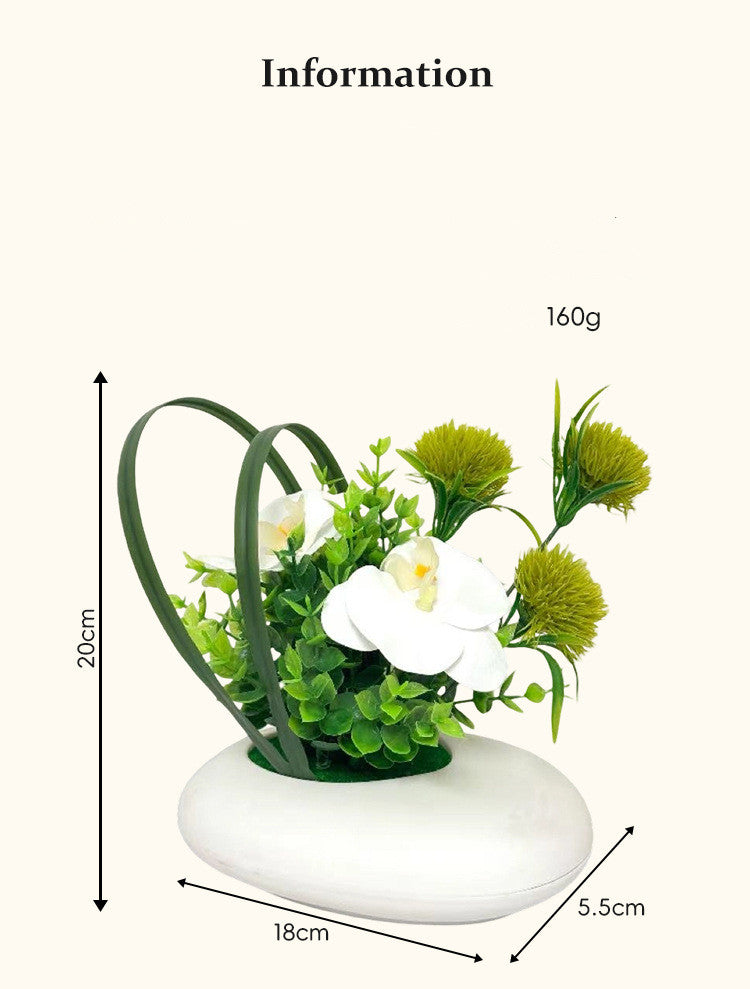 Lifelike White Orchid Arrangement, 7" Faux Phalaenopsis & Chrysanthemum in Pot, Realistic Eucalyptus Accents for Desk, Bathroom & Home Decor