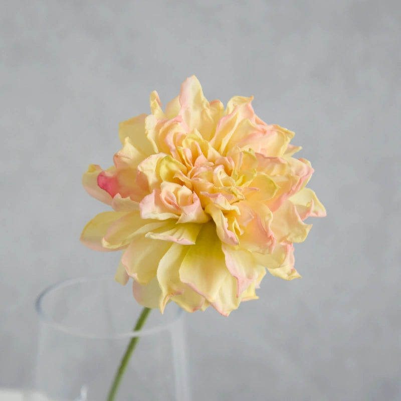 Single Toasted Edge Dahlia Stem, 12-Inch Realistic Faux Flower, Life-Like 4" Bloom for Vase, Home Decor, Wedding Bouquets & DIY Floral Arrangements