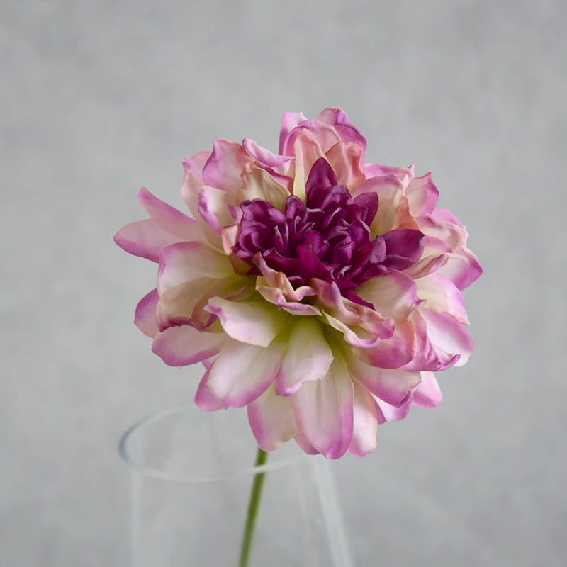 Single Toasted Edge Dahlia Stem, 12-Inch Realistic Faux Flower, Life-Like 4" Bloom for Vase, Home Decor, Wedding Bouquets & DIY Floral Arrangements