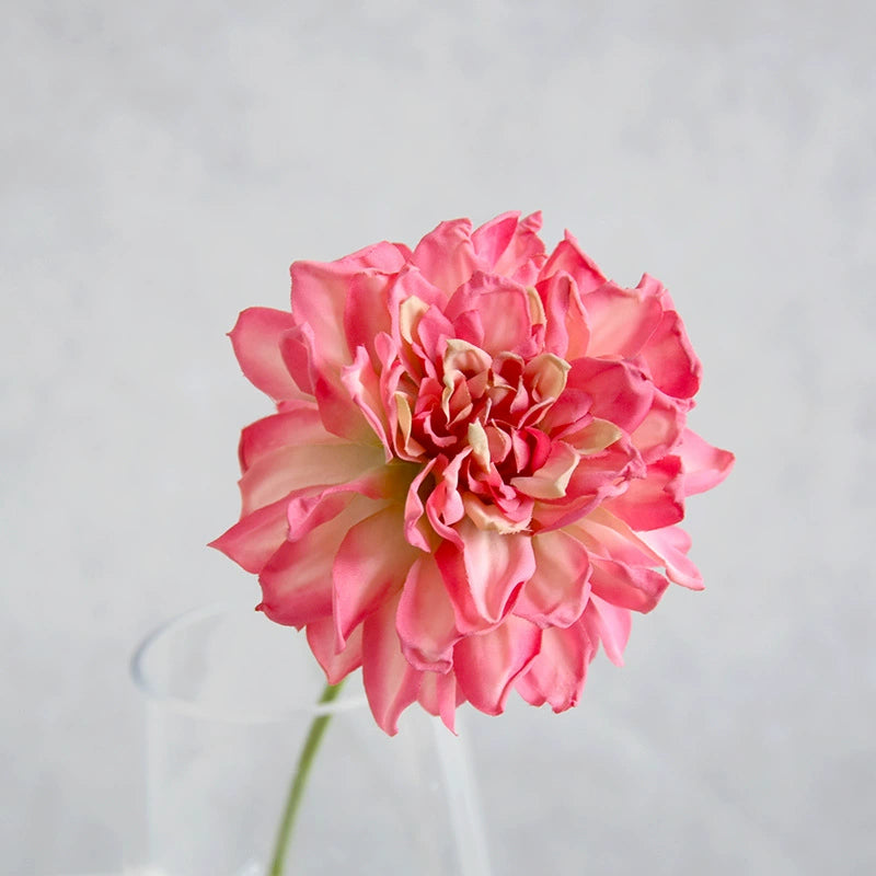 Single Toasted Edge Dahlia Stem, 12-Inch Realistic Faux Flower, Life-Like 4" Bloom for Vase, Home Decor, Wedding Bouquets & DIY Floral Arrangements
