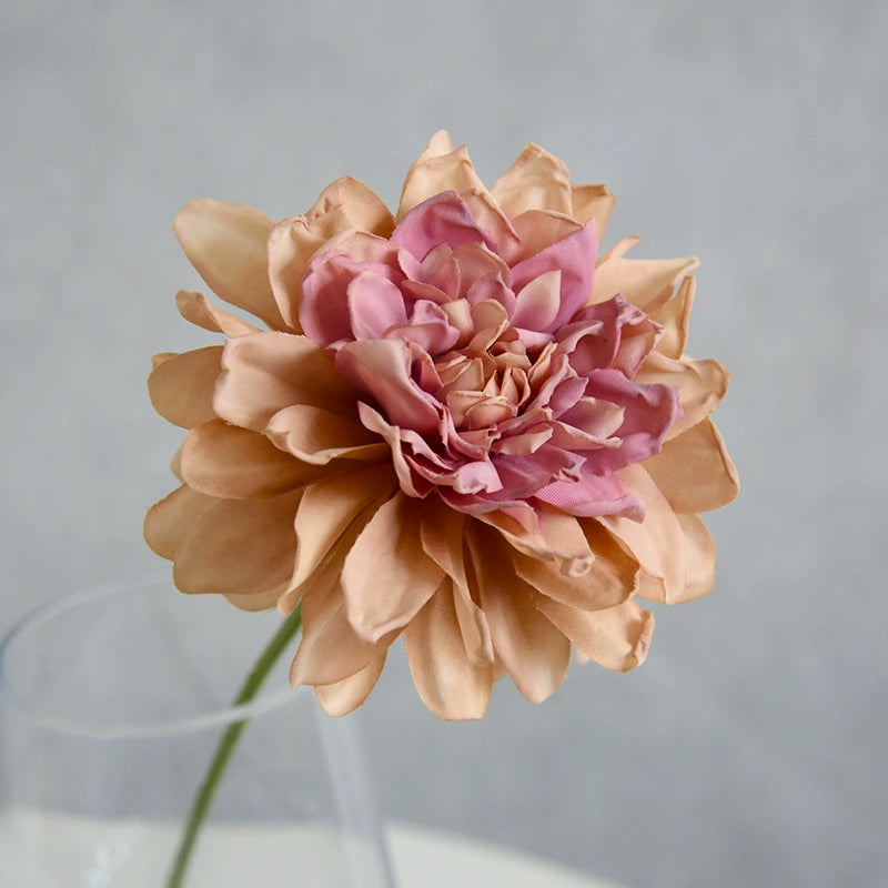 Single Toasted Edge Dahlia Stem, 12-Inch Realistic Faux Flower, Life-Like 4" Bloom for Vase, Home Decor, Wedding Bouquets & DIY Floral Arrangements