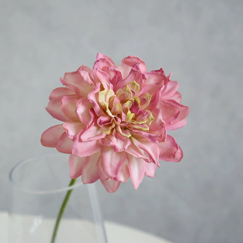 Single Toasted Edge Dahlia Stem, 12-Inch Realistic Faux Flower, Life-Like 4" Bloom for Vase, Home Decor, Wedding Bouquets & DIY Floral Arrangements