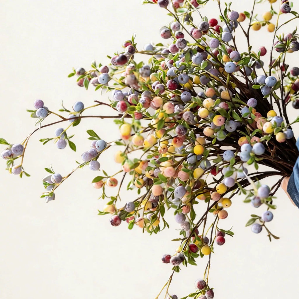 Frosted Artificial Crabapple Branch, 28" Long Stem Faux Fruit Spray, Realistic Decorative Apples for Vase Filler, Autumn Home Decor & Fall Centerpieces
