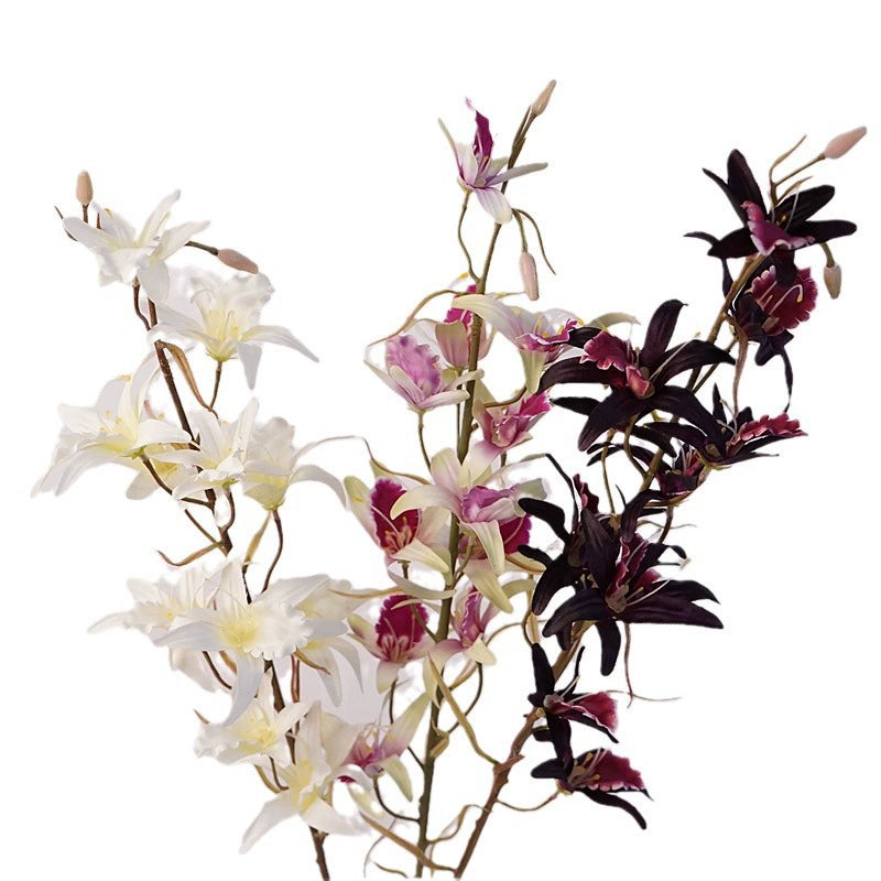 32" Tall Faux Dendrobium Orchid Stem, Lifelike Australian Orchid Spray with 11 Large Blooms, Elegant Vase Filler for Home & Wedding Decor