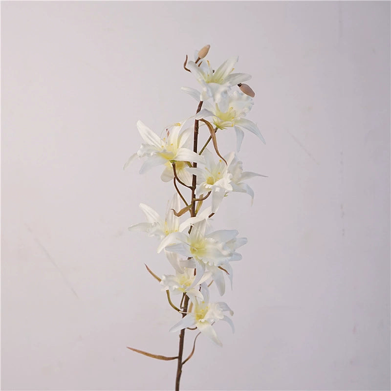 32" Tall Faux Dendrobium Orchid Stem, Lifelike Australian Orchid Spray with 11 Large Blooms, Elegant Vase Filler for Home & Wedding Decor