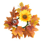 Autumn Pumpkin & Berry Candle Ring, 14-Inch Harvest Wreath with Maple Leaves, Realistic Faux Centerpiece for Thanksgiving Table Decor & Halloween