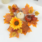 Autumn Pumpkin & Berry Candle Ring, 14-Inch Harvest Wreath with Maple Leaves, Realistic Faux Centerpiece for Thanksgiving Table Decor & Halloween