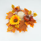 Autumn Pumpkin & Berry Candle Ring, 14-Inch Harvest Wreath with Maple Leaves, Realistic Faux Centerpiece for Thanksgiving Table Decor & Halloween