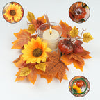 Autumn Pumpkin & Berry Candle Ring, 14-Inch Harvest Wreath with Maple Leaves, Realistic Faux Centerpiece for Thanksgiving Table Decor & Halloween