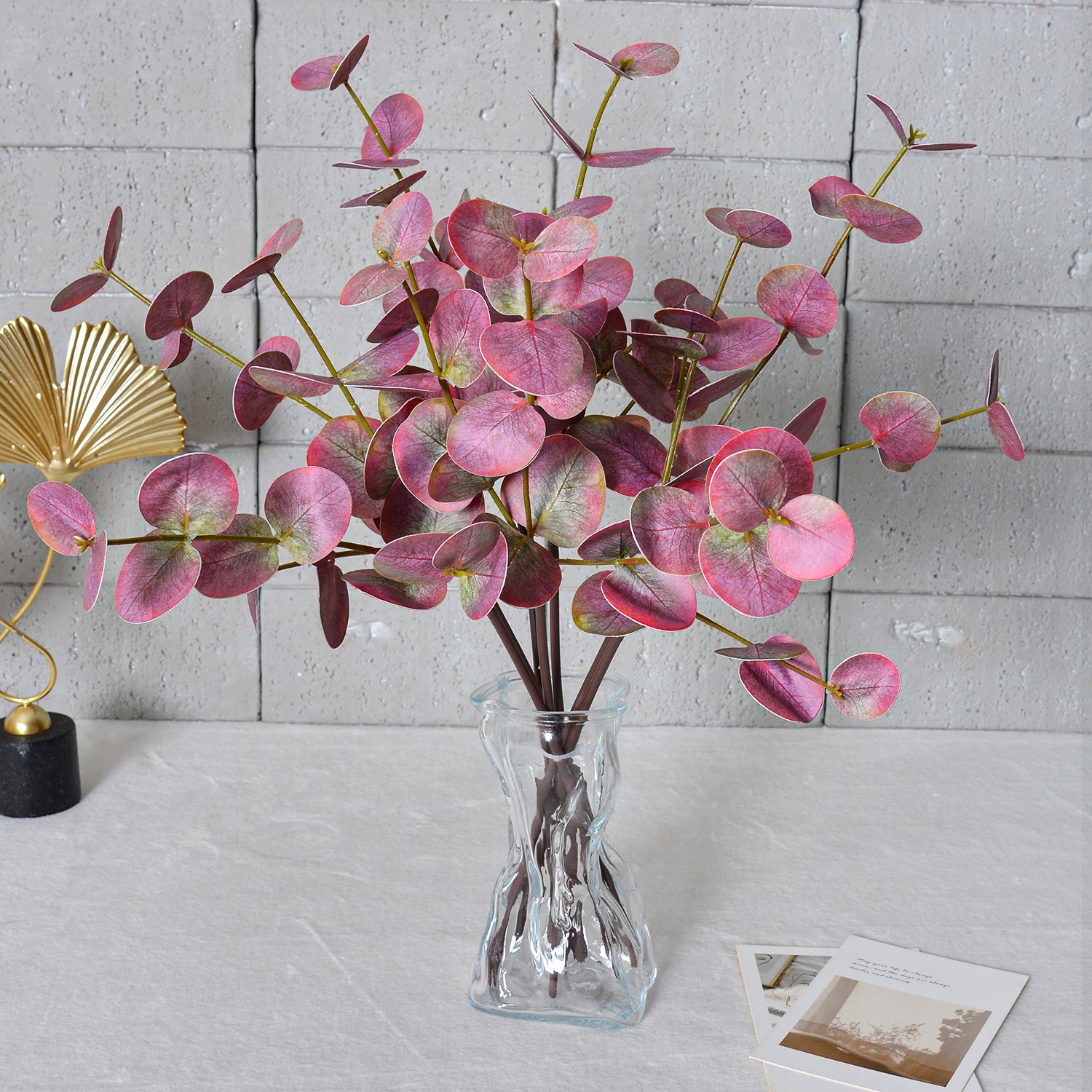 Real Touch Eucalyptus Stems (Set of 2), 20" Tall Faux Silver Dollar Greenery, Lifelike Grey-Green Leaves for Vase, Wedding Bouquets & Home Decor