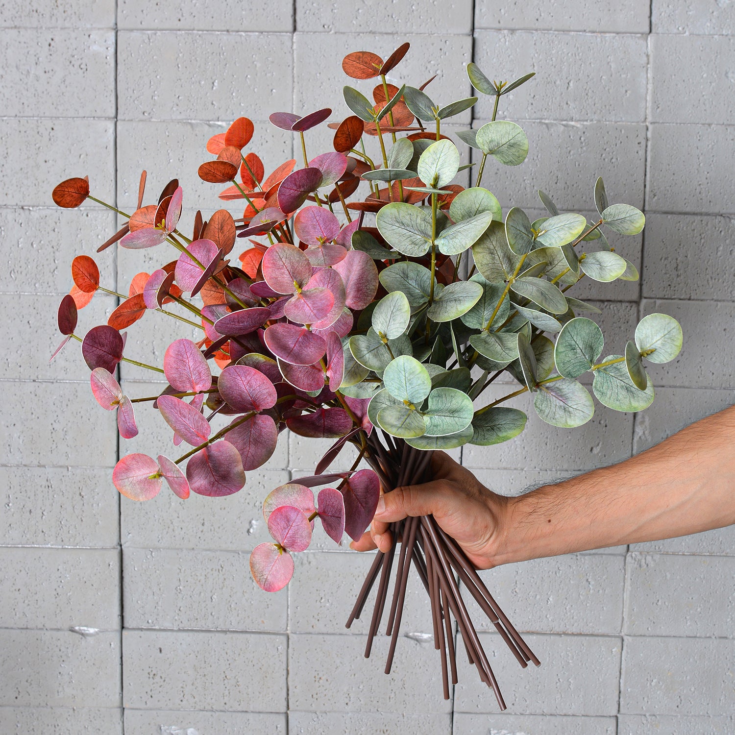 Real Touch Eucalyptus Stems (Set of 2), 20" Tall Faux Silver Dollar Greenery, Lifelike Grey-Green Leaves for Vase, Wedding Bouquets & Home Decor