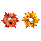 Faux Maple Leaf & Red Berry Candle Ring, 13 Inch Autumn Wreath, Realistic Thanksgiving Table Centerpiece, Fall Harvest Home Decor
