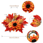 Faux Maple Leaf & Red Berry Candle Ring, 13 Inch Autumn Wreath, Realistic Thanksgiving Table Centerpiece, Fall Harvest Home Decor