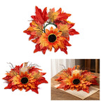 Faux Maple Leaf & Red Berry Candle Ring, 13 Inch Autumn Wreath, Realistic Thanksgiving Table Centerpiece, Fall Harvest Home Decor