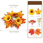 Faux Maple Leaf & Red Berry Candle Ring, 13 Inch Autumn Wreath, Realistic Thanksgiving Table Centerpiece, Fall Harvest Home Decor