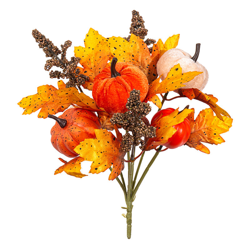 Harvest Sunflower & Maple Leaf Bouquet, 12-Inch Artificial Autumn Flowers with Pumpkin Accents, 7-Stem Bunch for Fall Decor, Wreaths, Thanksgiving
