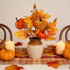 Harvest Sunflower & Maple Leaf Bouquet, 12-Inch Artificial Autumn Flowers with Pumpkin Accents, 7-Stem Bunch for Fall Decor, Wreaths, Thanksgiving