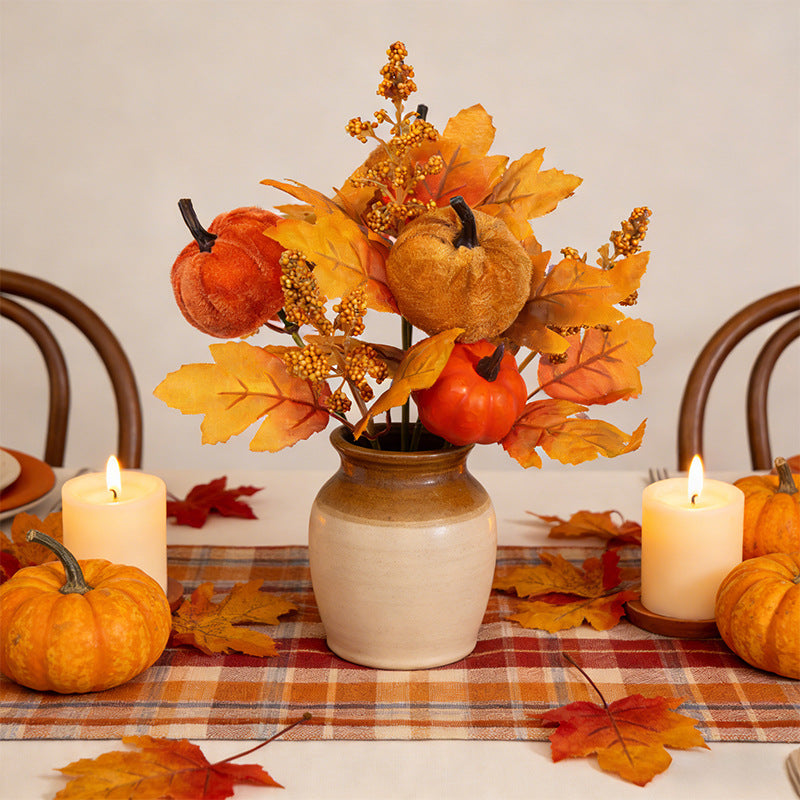 Harvest Sunflower & Maple Leaf Bouquet, 12-Inch Artificial Autumn Flowers with Pumpkin Accents, 7-Stem Bunch for Fall Decor, Wreaths, Thanksgiving