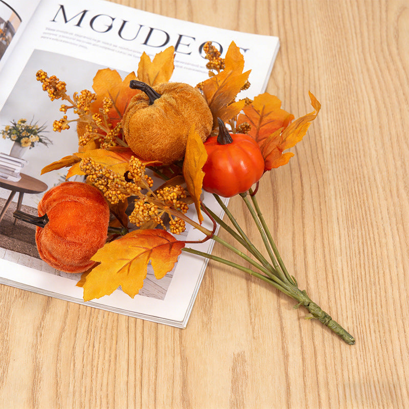 Harvest Sunflower & Maple Leaf Bouquet, 12-Inch Artificial Autumn Flowers with Pumpkin Accents, 7-Stem Bunch for Fall Decor, Wreaths, Thanksgiving