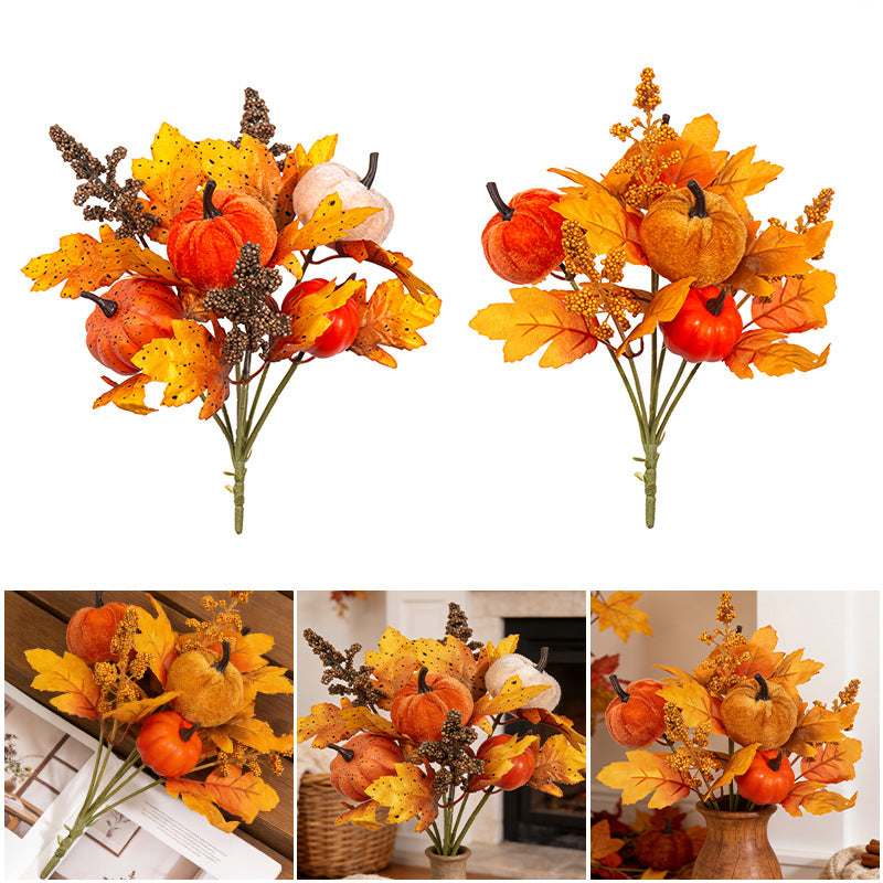 Harvest Sunflower & Maple Leaf Bouquet, 12-Inch Artificial Autumn Flowers with Pumpkin Accents, 7-Stem Bunch for Fall Decor, Wreaths, Thanksgiving