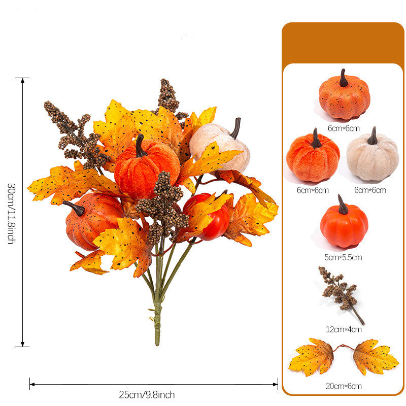 Harvest Sunflower & Maple Leaf Bouquet, 12-Inch Artificial Autumn Flowers with Pumpkin Accents, 7-Stem Bunch for Fall Decor, Wreaths, Thanksgiving
