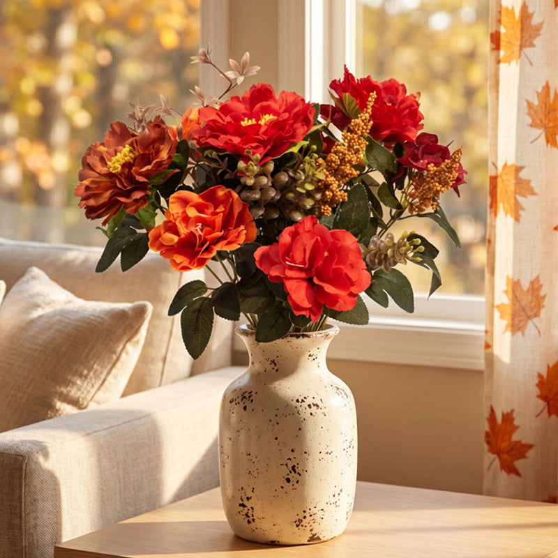 Autumn Artificial Flower Bouquet, 15" Realistic Faux Floral Arrangement, Life-Like Harvest Flowers for Vase, Rustic Home Decor, Wedding & Events