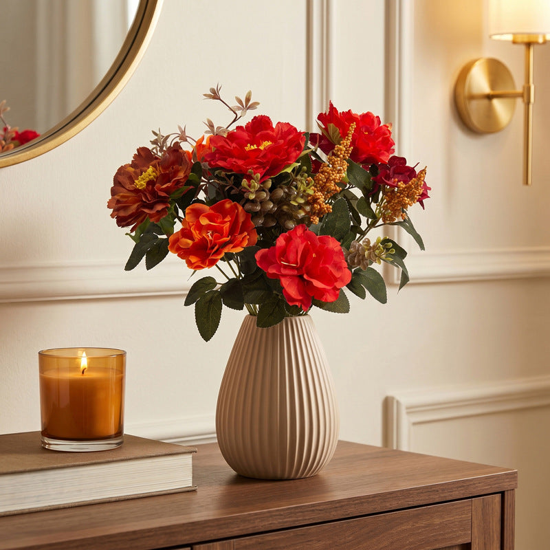Autumn Artificial Flower Bouquet, 15" Realistic Faux Floral Arrangement, Life-Like Harvest Flowers for Vase, Rustic Home Decor, Wedding & Events