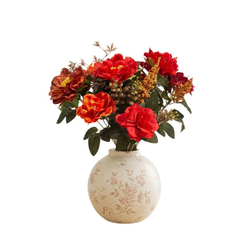Autumn Artificial Flower Bouquet, 15" Realistic Faux Floral Arrangement, Life-Like Harvest Flowers for Vase, Rustic Home Decor, Wedding & Events