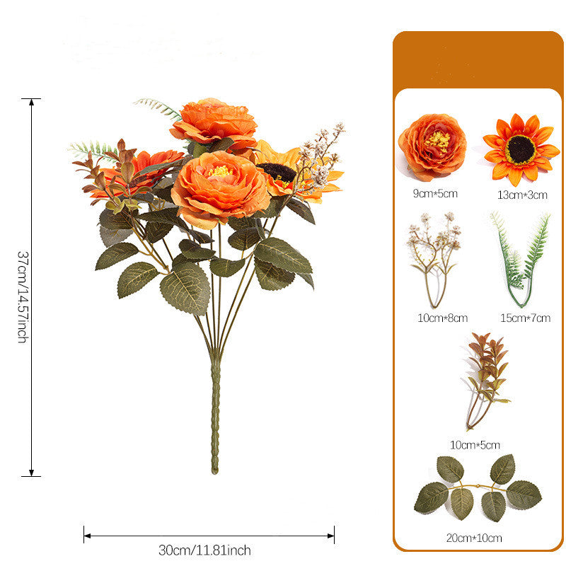 Autumn Artificial Flower Bouquet, 15" Realistic Faux Floral Arrangement, Life-Like Harvest Flowers for Vase, Rustic Home Decor, Wedding & Events