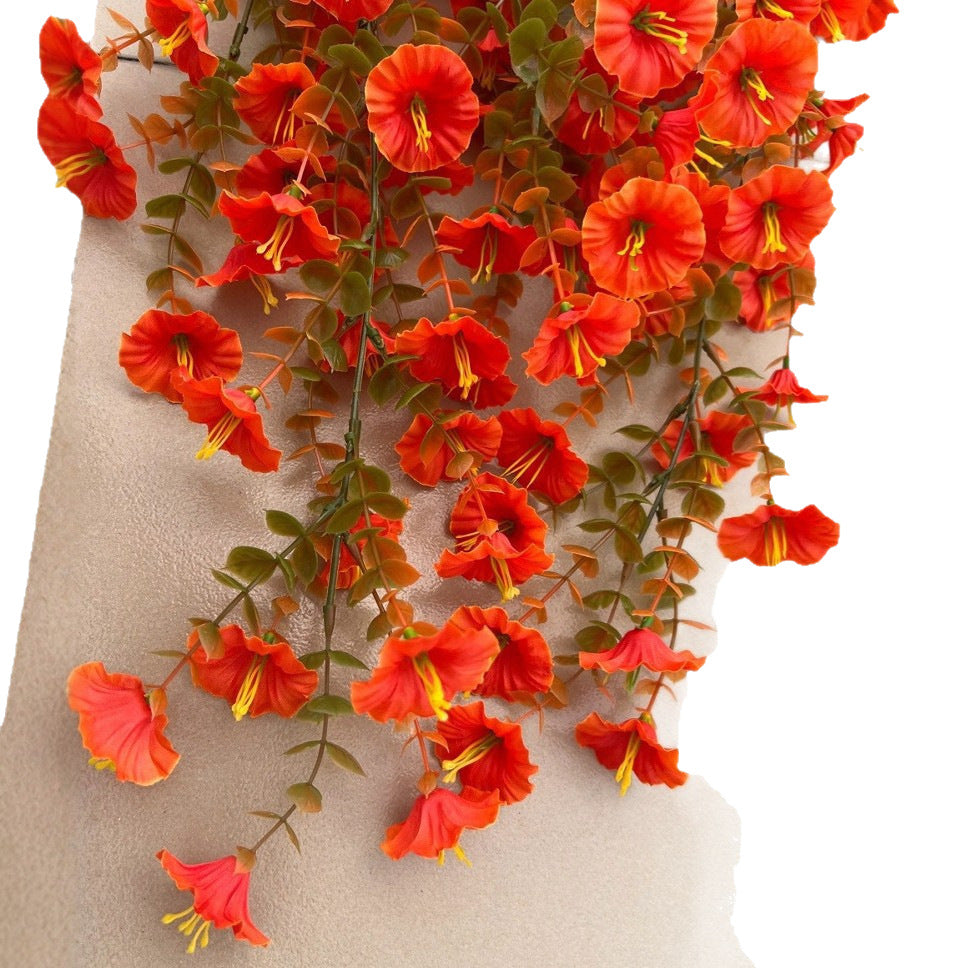Realistic Autumn Morning Glory Garland, Faux Eucalyptus Trailing Vine with 69 Flowers, Wall Hanging Decor for Patio, Wedding, Mantel