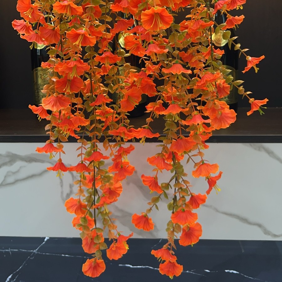 Realistic Autumn Morning Glory Garland, Faux Eucalyptus Trailing Vine with 69 Flowers, Wall Hanging Decor for Patio, Wedding, Mantel