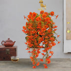 Realistic Autumn Morning Glory Garland, Faux Eucalyptus Trailing Vine with 69 Flowers, Wall Hanging Decor for Patio, Wedding, Mantel