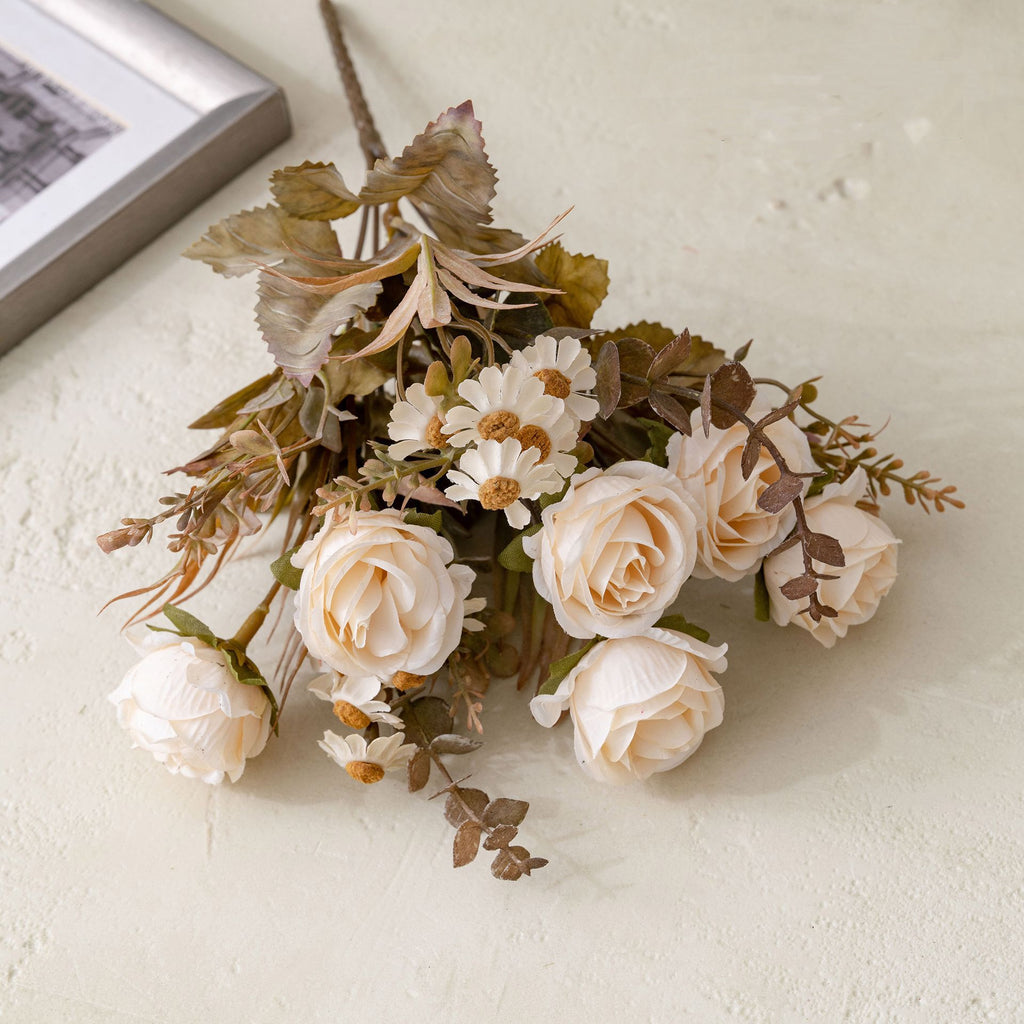 Autumn Romance Faux Rose Bouquet, 13" Lifelike Silk Flowers, 6-Stem Bunch for Wedding Centerpieces, Home Decor, Vase Arrangements & DIY Crafts