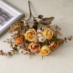 Autumn Romance Faux Rose Bouquet, 13" Lifelike Silk Flowers, 6-Stem Bunch for Wedding Centerpieces, Home Decor, Vase Arrangements & DIY Crafts