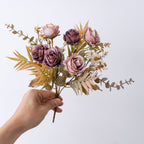Autumn Romance Faux Rose Bouquet, 13" Lifelike Silk Flowers, 6-Stem Bunch for Wedding Centerpieces, Home Decor, Vase Arrangements & DIY Crafts