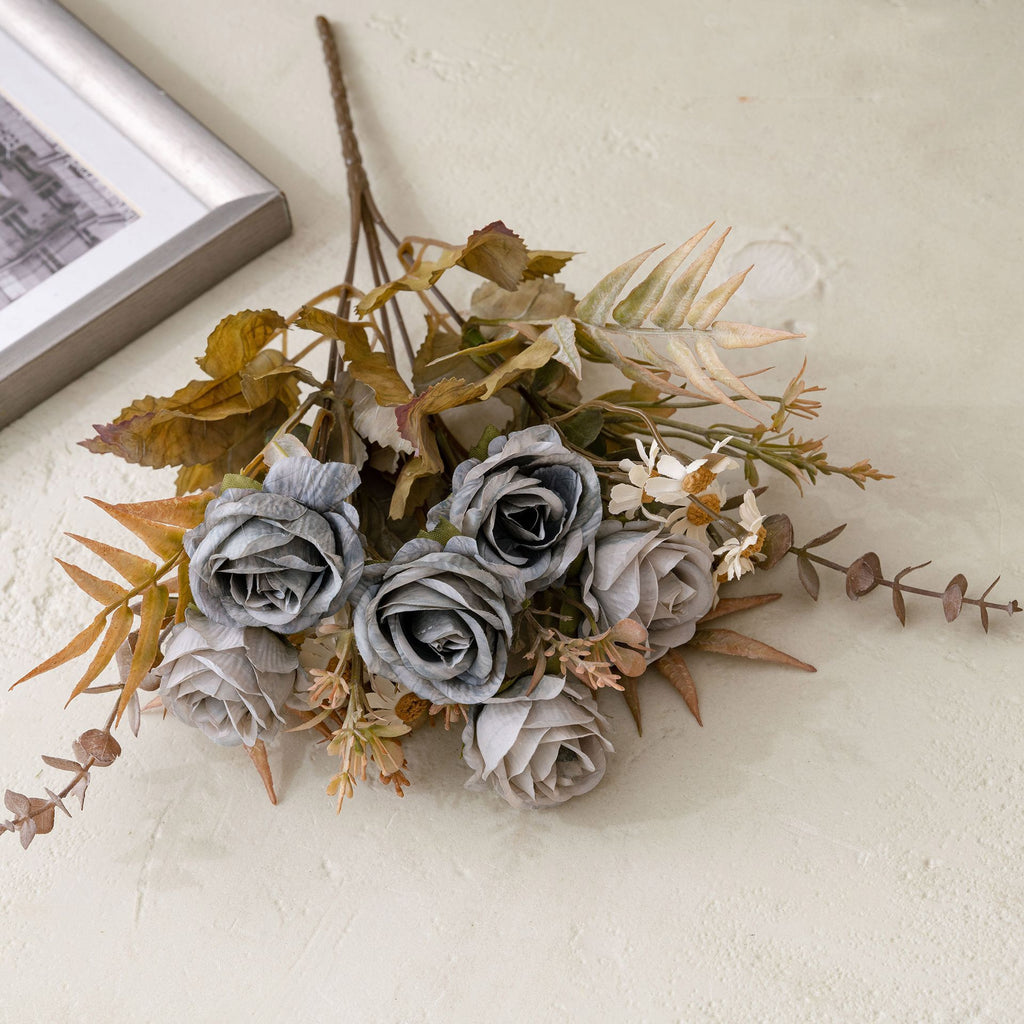 Autumn Romance Faux Rose Bouquet, 13" Lifelike Silk Flowers, 6-Stem Bunch for Wedding Centerpieces, Home Decor, Vase Arrangements & DIY Crafts